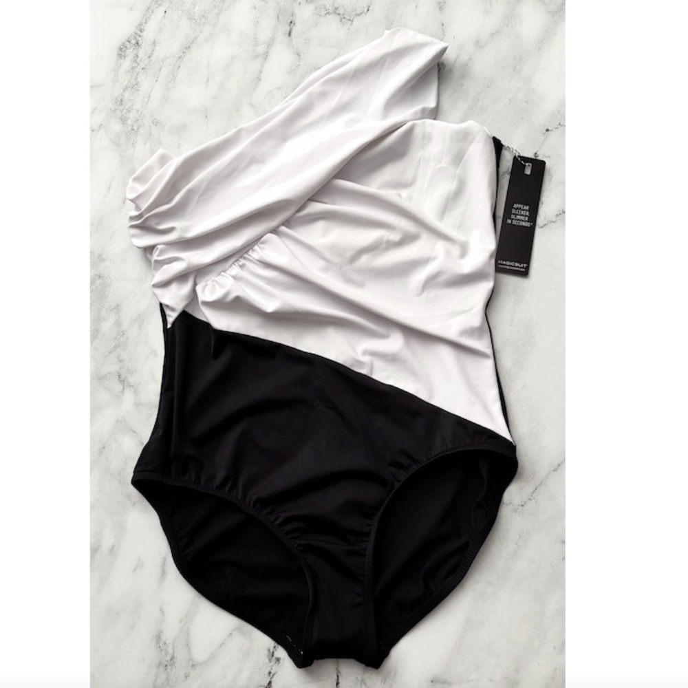 Magicsuit Nwt Black White Color Block One Shoulder Goddess One Piece Swimsuit 14
